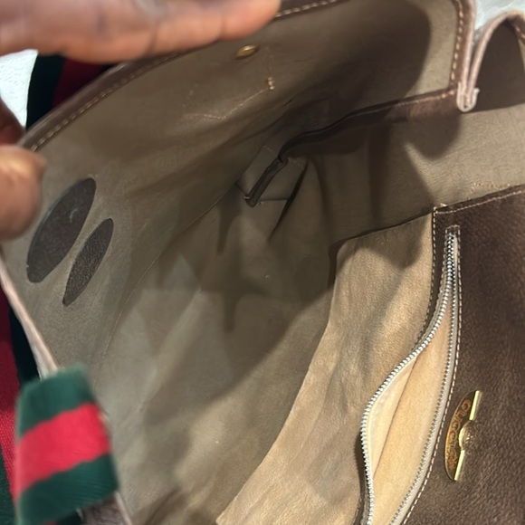 GUCCI GG Plus Canvas Web Sherry Line  Bag PVC Beige Green Red Authentic - Picture 15 of 15